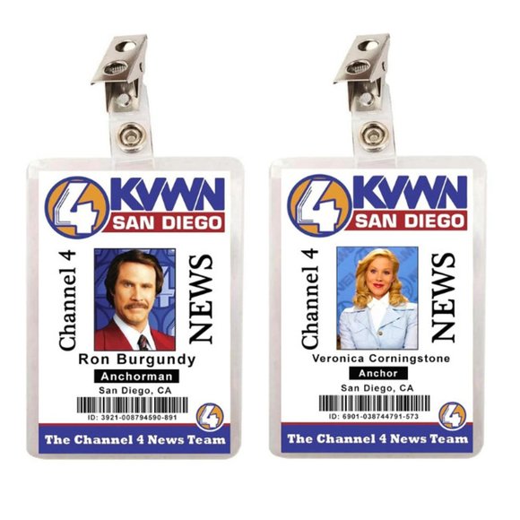 Anchorman Ron Burgundy Veronica Corningstone Set of 2 ID Badges - Picture 1 of 1